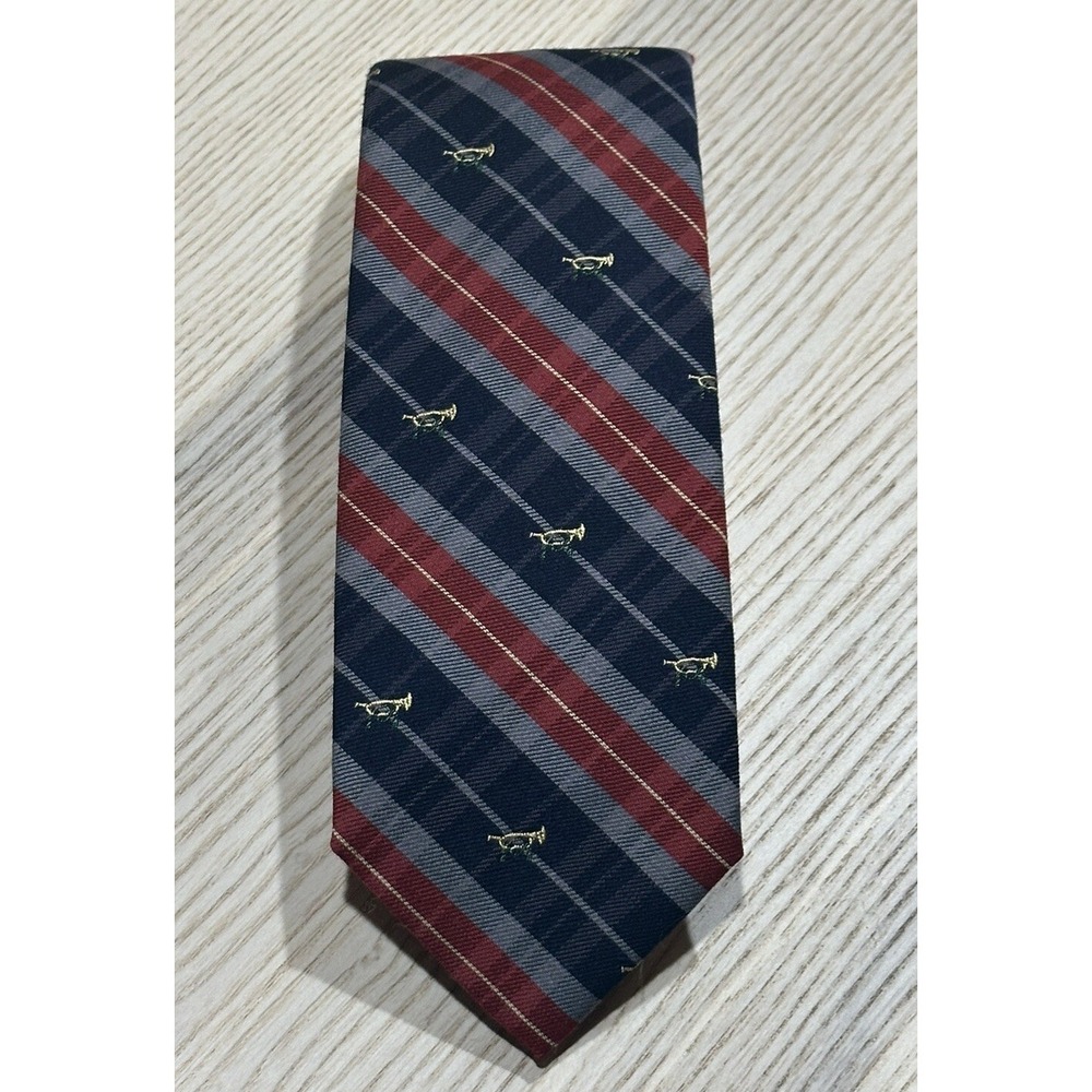 Robert‎ Talbott Silk Wool Blend Tie Burgundy Trumpets Plaid Red Made In England
